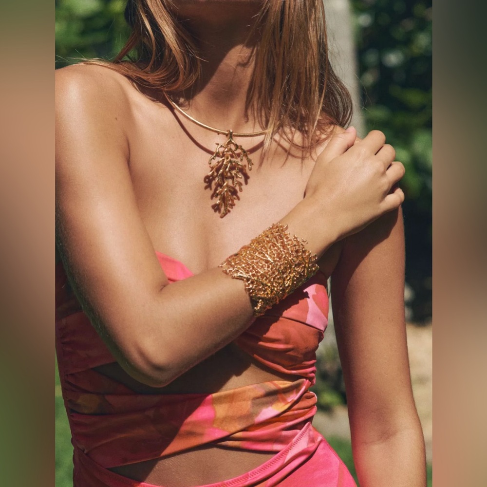 Zara Gold Zinc Reef Coral Metal Rigid Choker Necklace Beach Resort Wear Bohemian